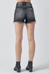 RISEN Full Size High Rise Distressed Denim Shorts OutfitFlow